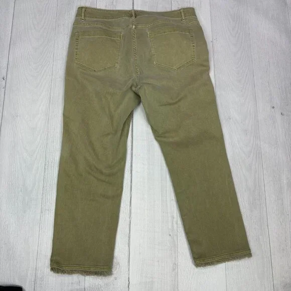 J Jill Cropped Straight Jeans Womens Olive Green Stretch Denim Frayed Hem SIze 6 - Picture 6 of 12